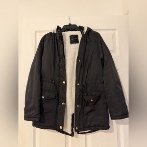 Black Hooded Jacket with Gold Accents